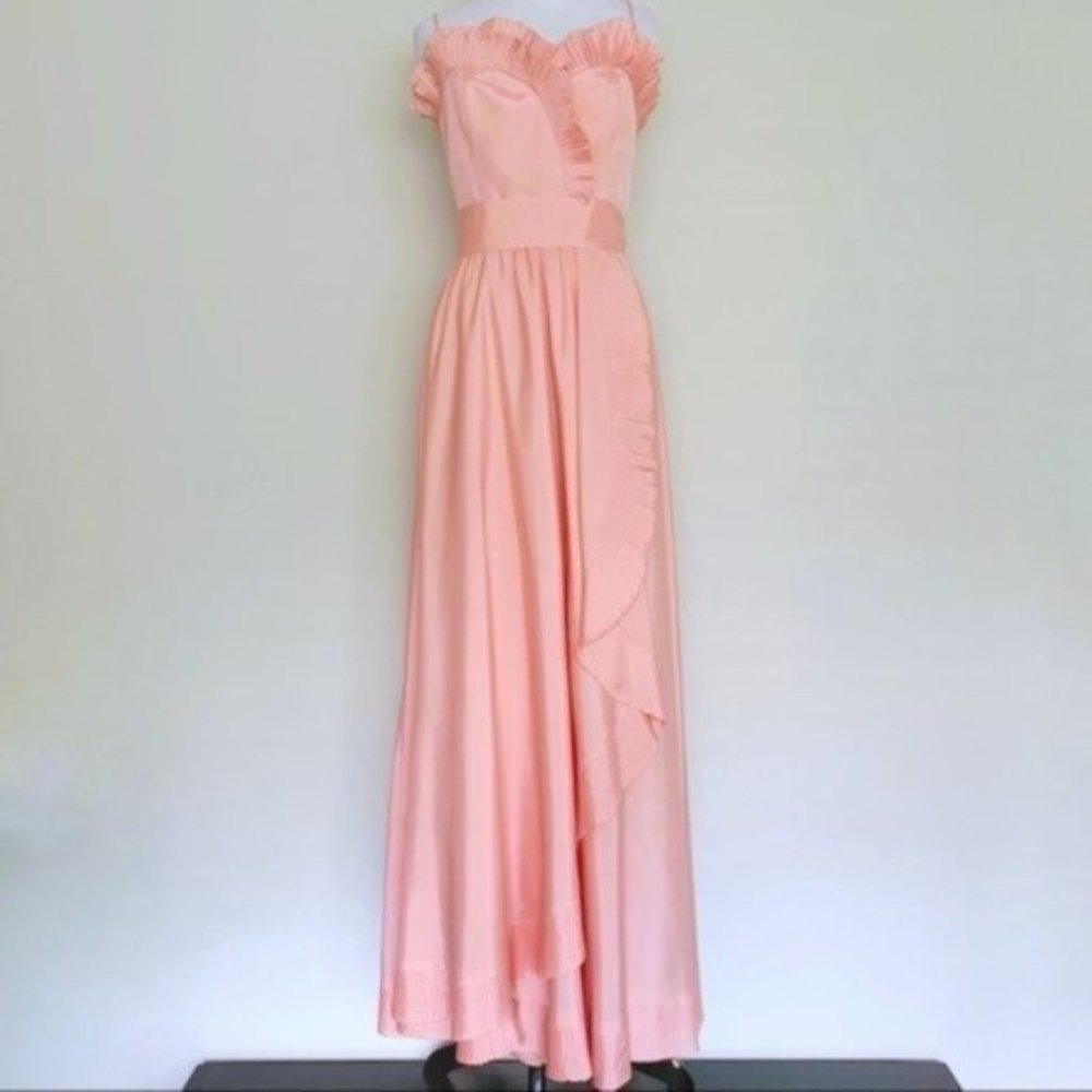 Vintage 80s Lillie Rubin x Albert Capraro Pink Ruffle Formal Dress Gown XXS/XS - Picture 2 of 13